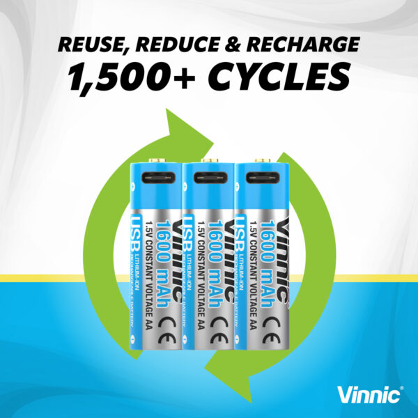 VINNIC USB-C aufladbare Li-ion Akksu mindestens 1500 mal aufladbar